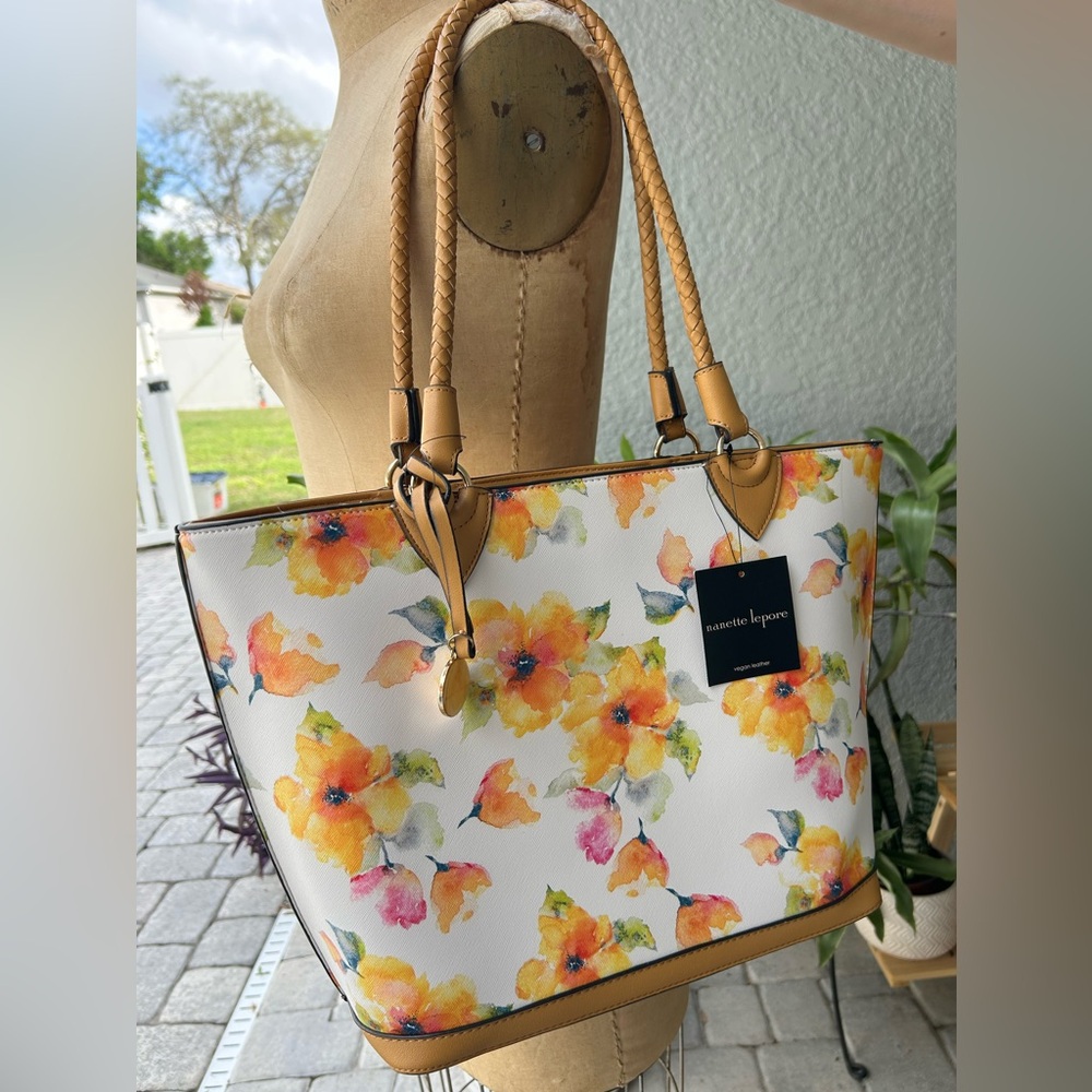 Nanette Lepore Yellow Floral Shoulder Shopper Bag. NEW WITH TAGS!